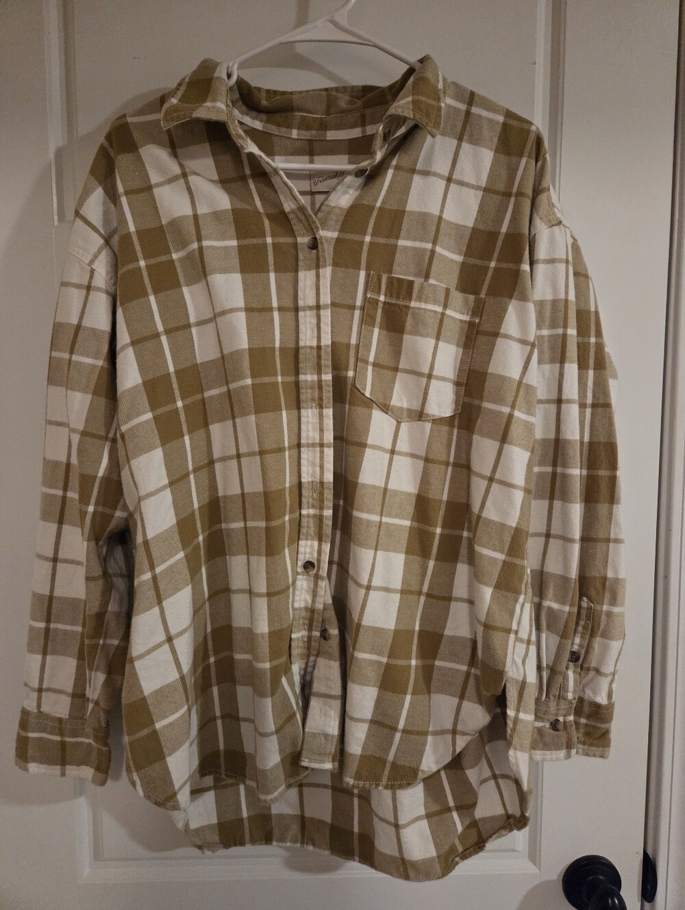 Universal Thread Olive and White Plaid Button-Down Shirt